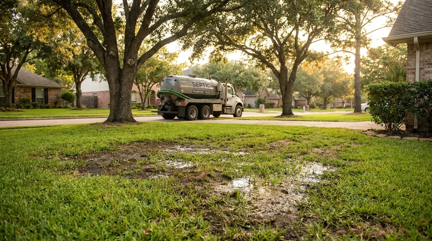 Soggy septic drain field area at a League City property