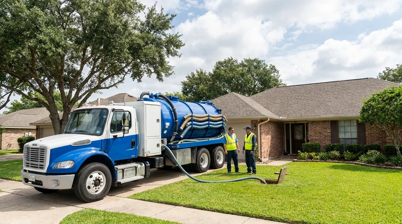Vacuum truck responding to a septic backup at a League City home