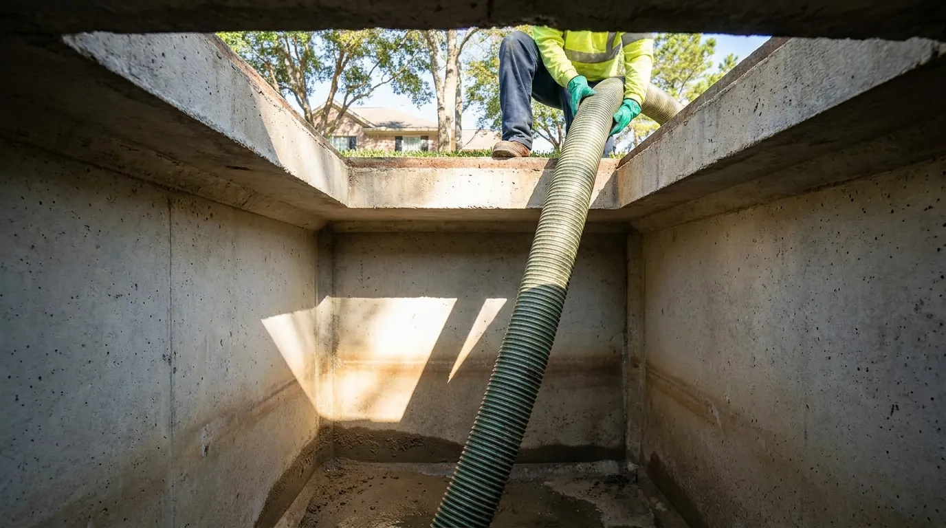 Interior of a septic tank being cleaned in League City